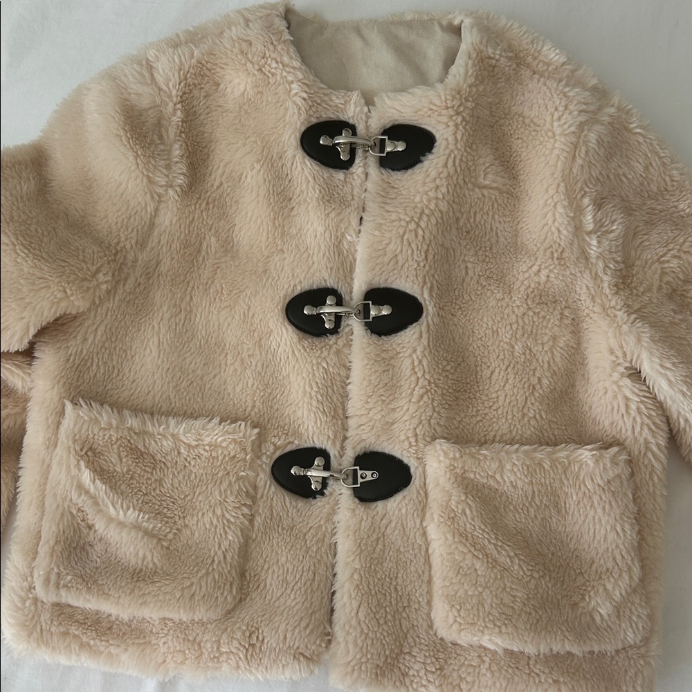 Cozy Teddy Faux Fur Jacket with Silver Toggle Closure
